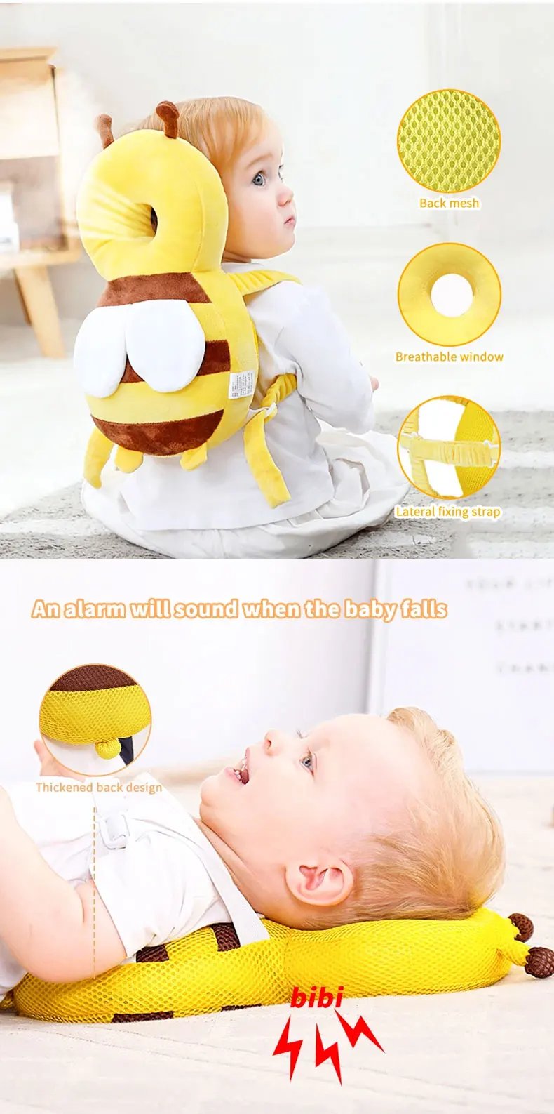 Head Back Protector Baby Protect Pillow Learn Walk Head Protector  Cushion Anti Fall Backward Cap Carry Cartoon Kids Safe Bibi
